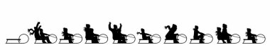 Vector silhouette of family who sledding on snow toboggan. clipart