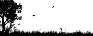 Çayır ağaç bahar siluet vektör