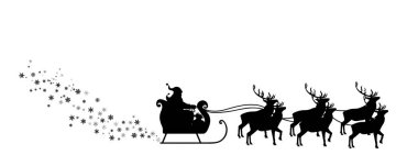 Beyaz arka plan üzerinde reindeers ile Noel Baba'nın kızağı.