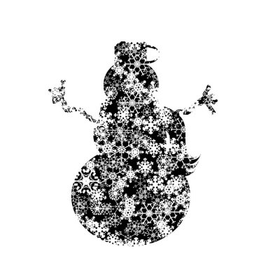 Kar taneleri ile kardan adam silüeti vektör.