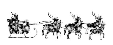 Beyaz arka plan üzerinde reindeers ile Noel Baba'nın kızağı.