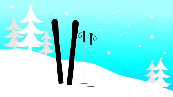 Ilustración Vectorial Colina Con Nieve Esquí Las Montañas Invierno — Archivo Imágenes Vectoriales