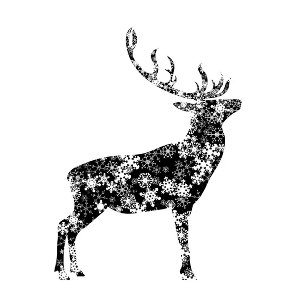 鹿的向量剪影与雪花 — 图库矢量图片