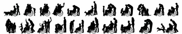 Vector Silhouette Set People Wheelchair Dog — Stock Vector