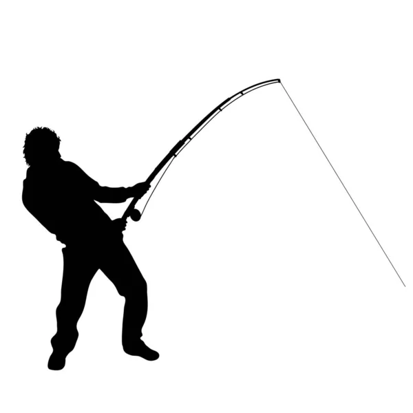 Silhouette Vettoriale Del Pescatore Sfondo Bianco — Vettoriale Stock