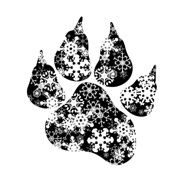 Vector Silhouette Animal Paw Snowflakes — Stock Vector