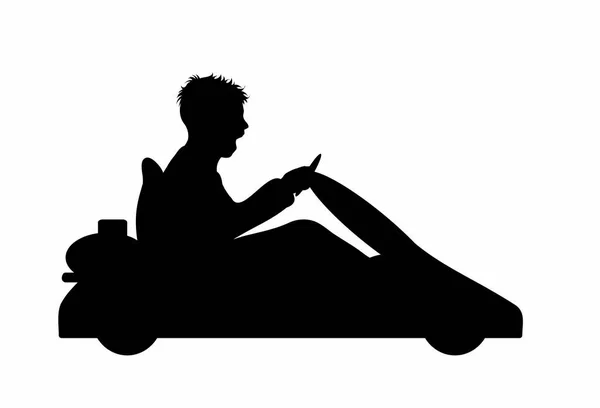 Vektor Silhouette Von Jungen Die Kart Fahren — Stockvektor