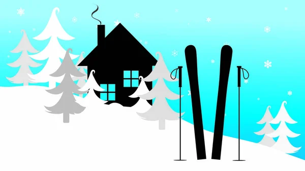 Ilustración Vectorial Colina Con Nieve Esquí Las Montañas Invierno — Archivo Imágenes Vectoriales