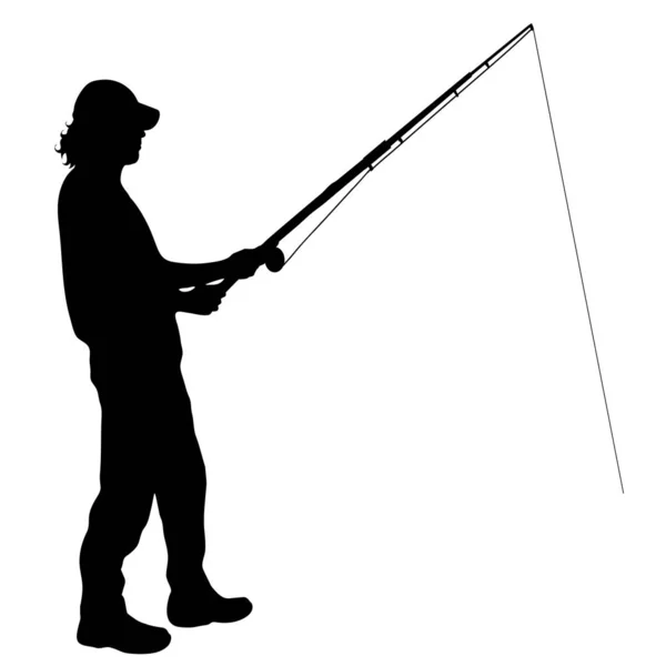 Vektor Silhouette Des Fischers Auf Weißem Hintergrund — Stockvektor