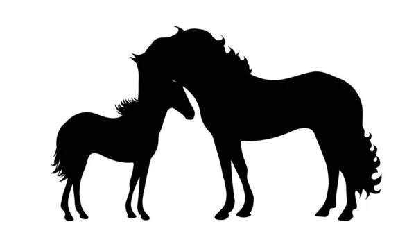 Vector Silhouette Family Horse — Stock Vector