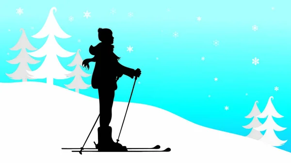 Adam Silüeti Kim Kışın Dağlarda Kayak Vektör — Stok Vektör