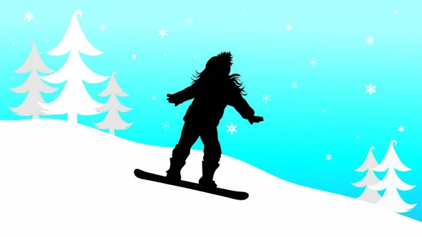 Vector Silueta Chica Que Snowboard Las Montañas Invierno — Archivo Imágenes Vectoriales