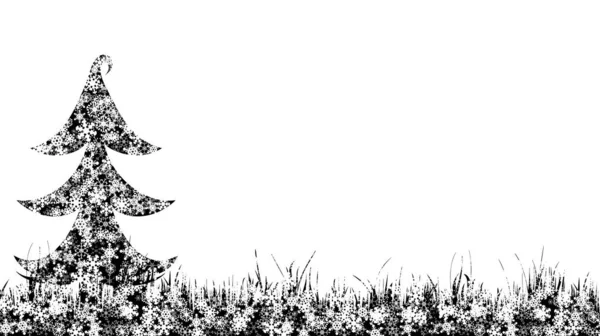 Ilustración Vectorial Del Árbol Navidad Con Copos Nieve — Vector de stock
