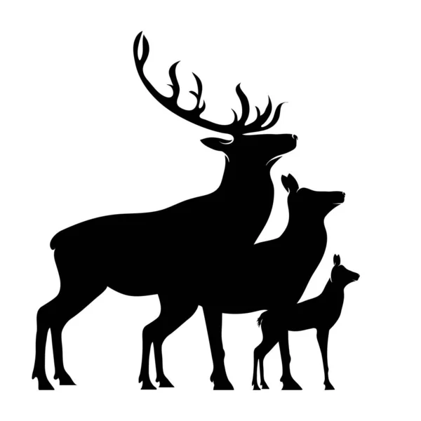 Vector Silhouette Deer Hind Baby Hind — Stock Vector