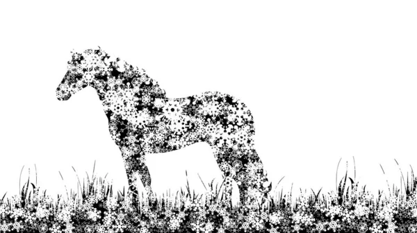 Illustration Vectorielle Cheval Avec Flocons Neige — Image vectorielle