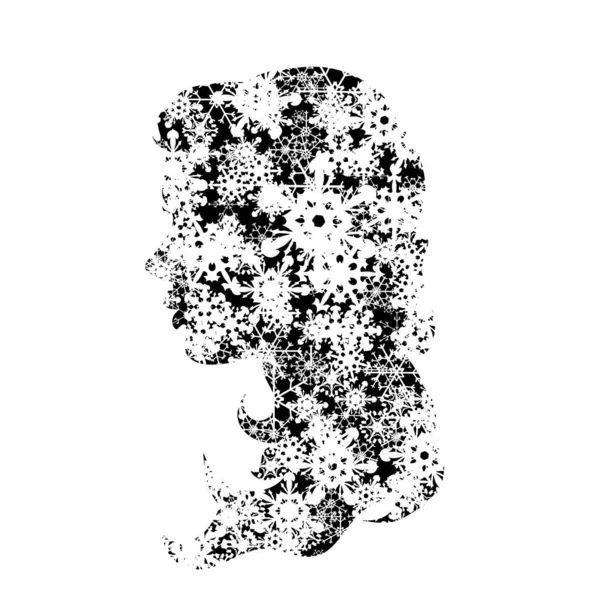 Vektor Silhuett Ansiktet Kvinna Med Snöflingor — Stock vektor