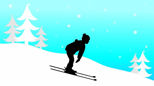 Çocuk Silüeti Kim Kışın Dağlarda Kayak Vektör — Stok Vektör