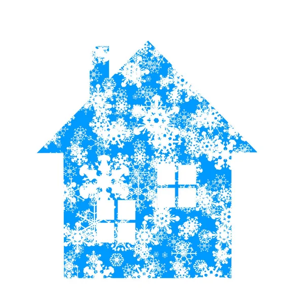 Silhouette Vectorielle Maison Avec Flocons Neige — Image vectorielle