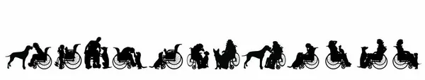 Vector Silhouette Set People Wheelchair Dog — Stock Vector