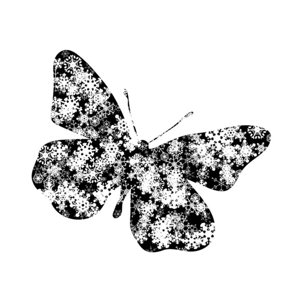 Silueta Vectorial Mariposa Con Copos Nieve — Vector de stock