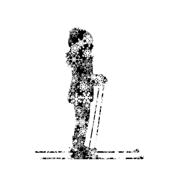 Vector Silhouet Van Meisje Die Skiën — Stockvector