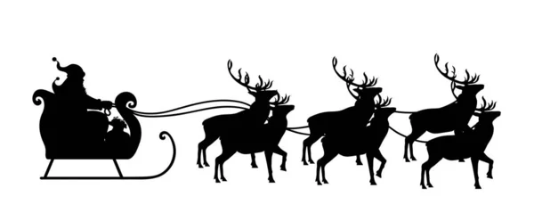 Slee Van Kerstman Met Rendieren Witte Achtergrond — Stockvector