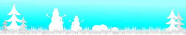 雪人在草地上的向量剪影在冬天 — 图库矢量图片