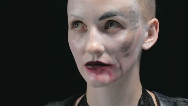 Ryk kobieta z horroru makijaż — Wideo stockowe
