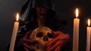 İnsan kafatasına arayan kadın