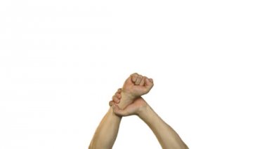 Beyaz arka plan üzerinde erkek kuvvet jest