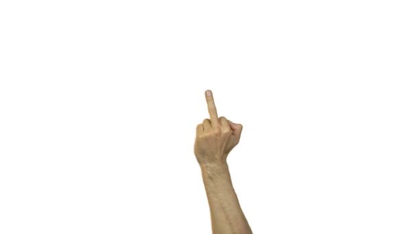 Чоловічий середній палець на білому тлі — стокове відео