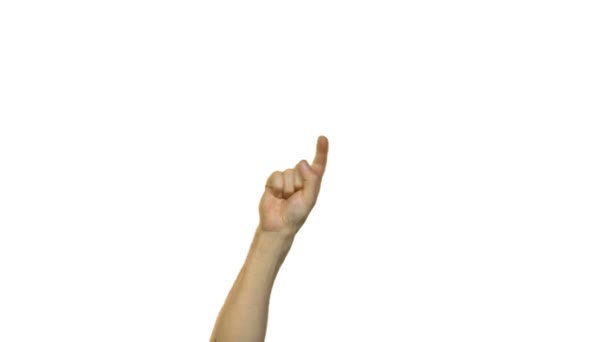 Mains masculines en comptant jusqu'à cinq sur fond blanc 