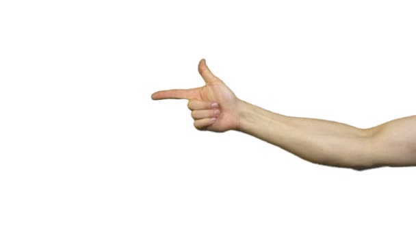 geste pistolet mâle sur fond blanc 