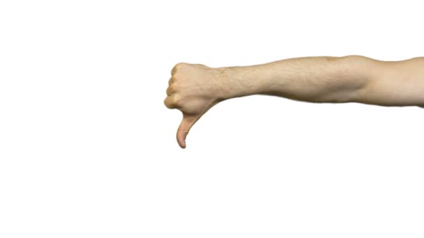 男性不喜欢在白色背景上的手势 — 图库视频影像