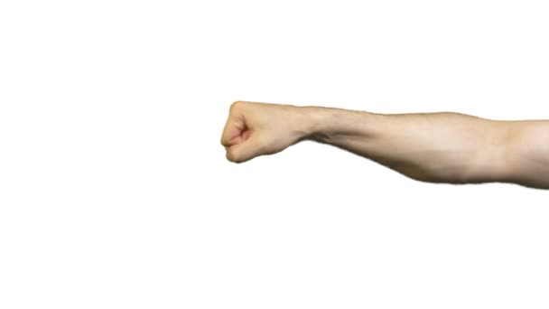 Жест мужского кулака на белом фоне — стоковое видео