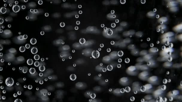 Beelden van water met bubbels op zwarte achtergrond — Stockvideo
