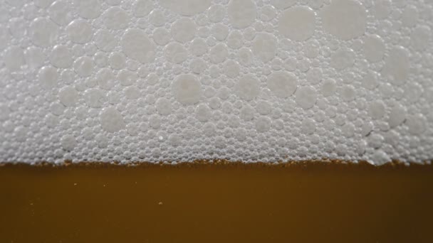 Запись холодного пива в стакане с белой пеной — стоковое видео
