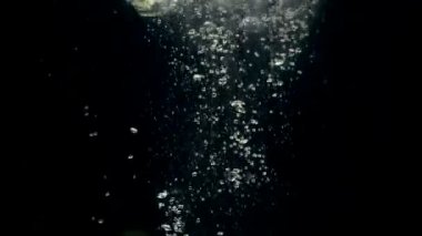 Siyah arka plan üzerine su içinde video düşen yeşil elma