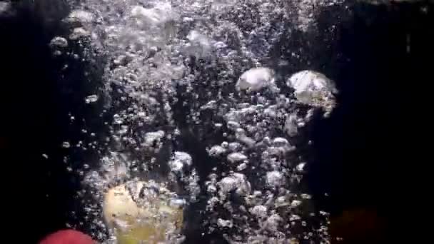물에 떨어지는 fuits의 영상 — 비디오