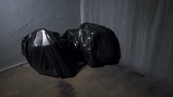 Vidéo de sacs d'emballage noirs avec des déchets — Video