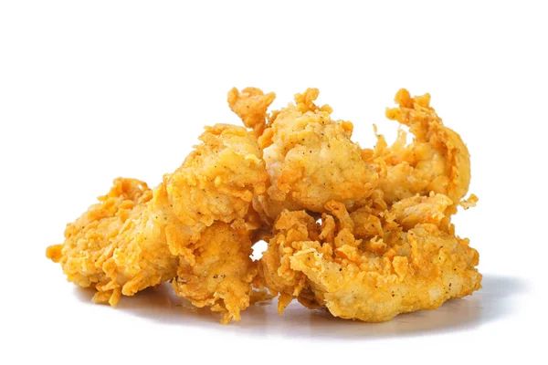 Foto de peito de frango frito crocante amarelo no fundo branco — Fotografia de Stock
