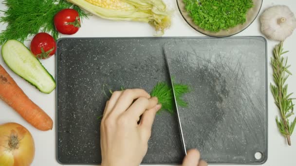 Video de corte de hinojo en la cocina — Vídeo de stock