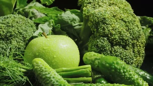Video of wet green vegetable set — Stock Video