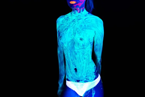 Obraz dziewczyny z nagimi piersiami w neonie — Zdjęcie stockowe