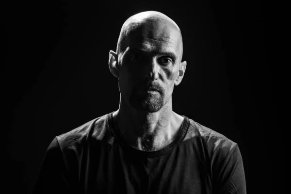 Black and white image of the bald man — Stock Photo, Image