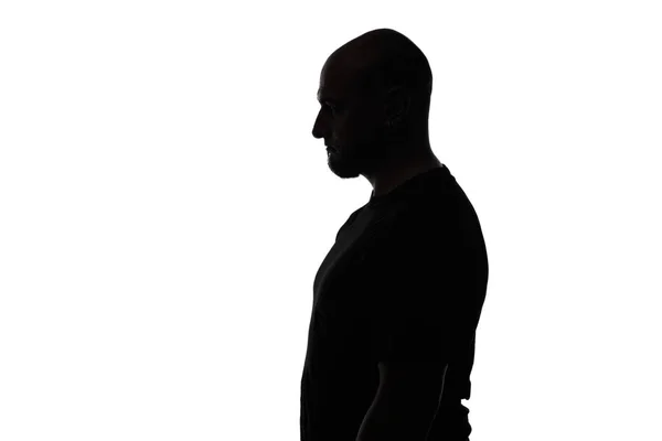 Silhouette of bald man in profile on white background — Stock Photo, Image