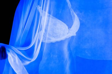 Beyaz iç çamaşırlı, incecik bir kadının fotoğrafı.