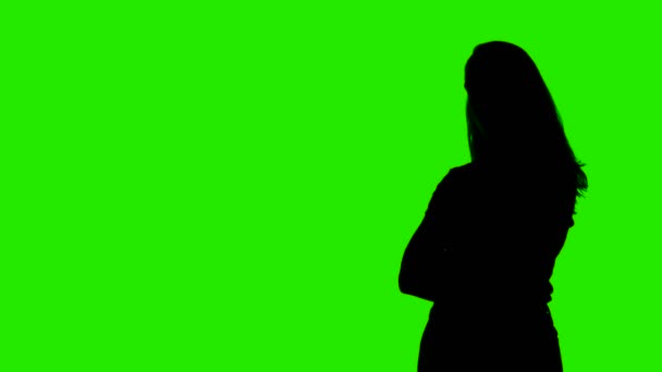 Video van vrouwen silhouet met armen gekruist en copyspace op chroma sleutel — Stockvideo