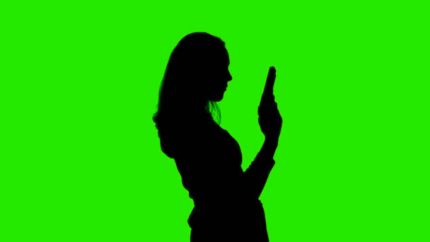Vidéo de prise de vue silhouette de femmes avec poulain sur clé chromatique — Video