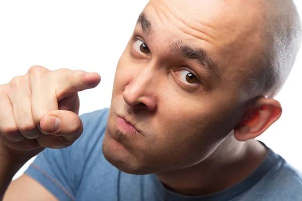 Image of young bald threatening pointing man — Stock Photo, Image